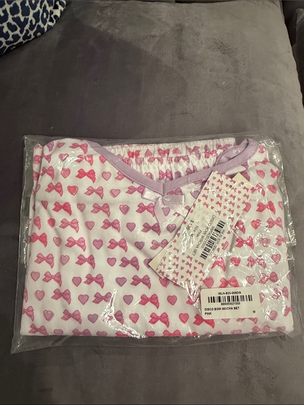NWT Roller Rabbit Pink and Purple Bow & Heart Pajama Set - Mischa set sz M